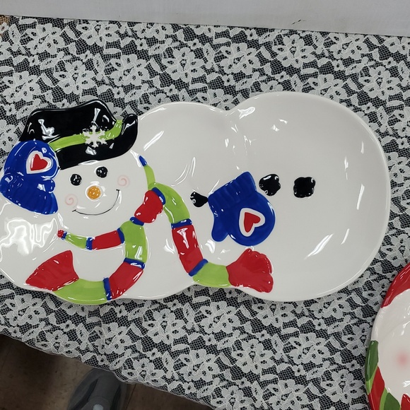Snowman Stoneware Tray New Serve, Microwaveable, Oven safe Home Interiors - Picture 3 of 10